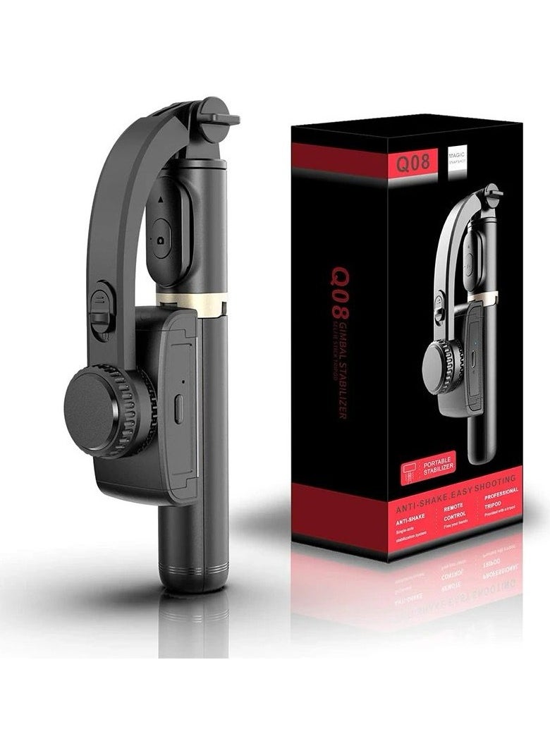 Generic - Q08 Bluetooth Handheld Gimbal Stabilizer Outdoor Bracket Wireless Stick Adjustable Selfie Holder for IOS & Android Phone Black - Image 1