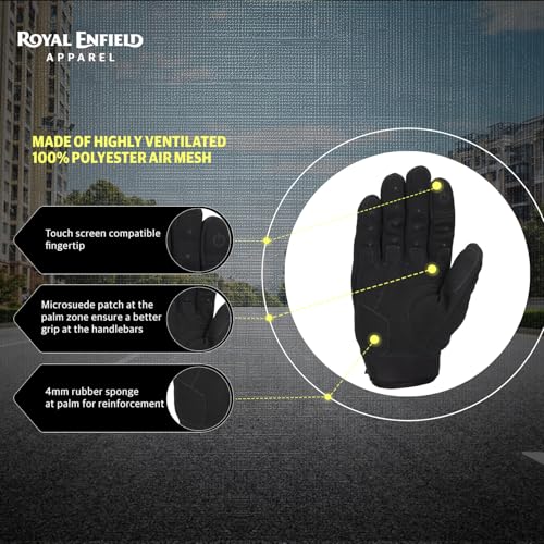 Royal Enfield قفازات ركوب رويال إنفيلد كوموتير | مقاومة للصدمات: واقيات مفاصل TPR | تحكم في دواسة الوقود: قبضة كف معززة | قبضة ثابتة: رقعة كف من الميكروسويد | تصميم قابل للتنفس | أسود L - Image 4