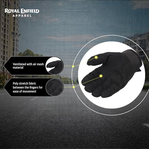 Royal Enfield قفازات ركوب رويال إنفيلد كوموتير | مقاومة للصدمات: واقيات مفاصل TPR | تحكم في دواسة الوقود: قبضة كف معززة | قبضة ثابتة: رقعة كف من الميكروسويد | تصميم قابل للتنفس | أسود L - Image 5