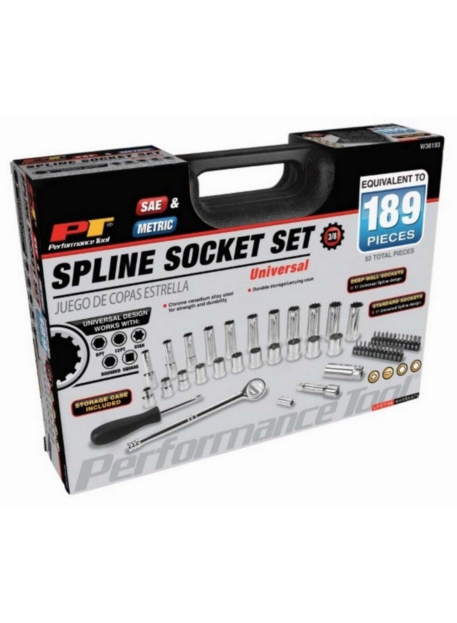 Performance Tool 189-Piece Universal SAE and Metric Spline Socket Set Silver and Black 27.94 x 38.1 x 7.87 cm W38193 - Image 1