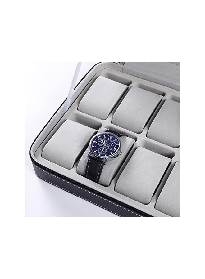 IAF Watch Storage Box Portable Travel Zipper Case Collector Storage watches organizer PU leather Watch Display Box Watches Case Collector for Men and Women (12 Slot) - Image 3