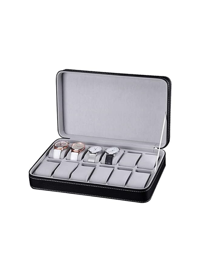 IAF Watch Storage Box Portable Travel Zipper Case Collector Storage watches organizer PU leather Watch Display Box Watches Case Collector for Men and Women (12 Slot) - Image 2