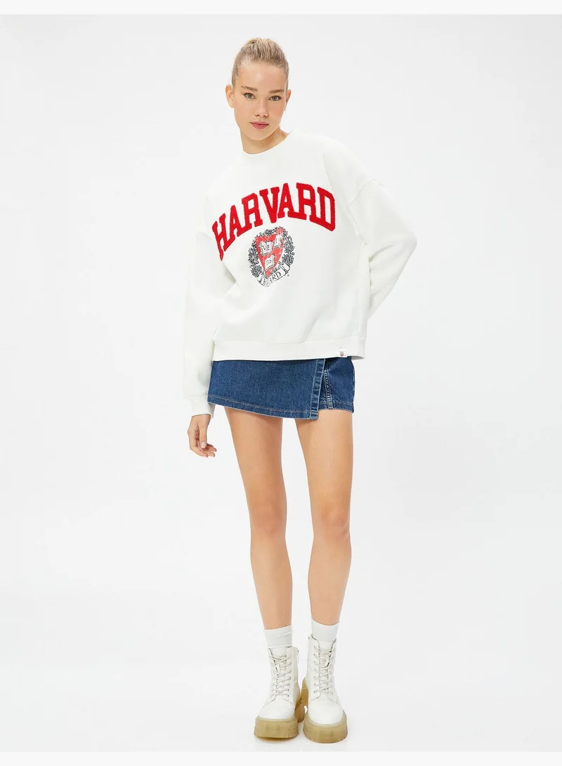 KOTON Oversized Harvard Licensed Printed Varsity Sweatshirt