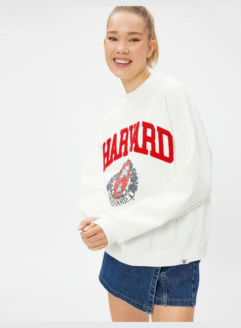 KOTON Oversized Harvard Licensed Printed Varsity Sweatshirt