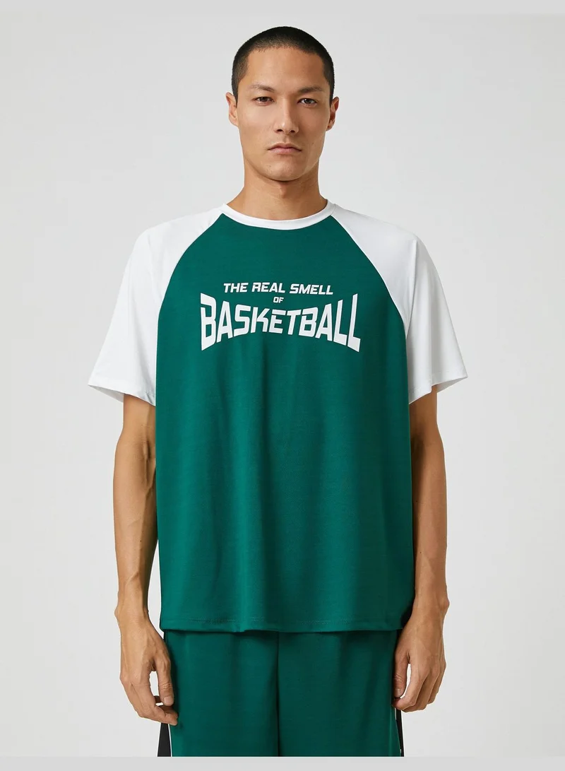 KOTON Oversized College T-Shirt Raglan Sleeve Basketball Printed Crew Neck