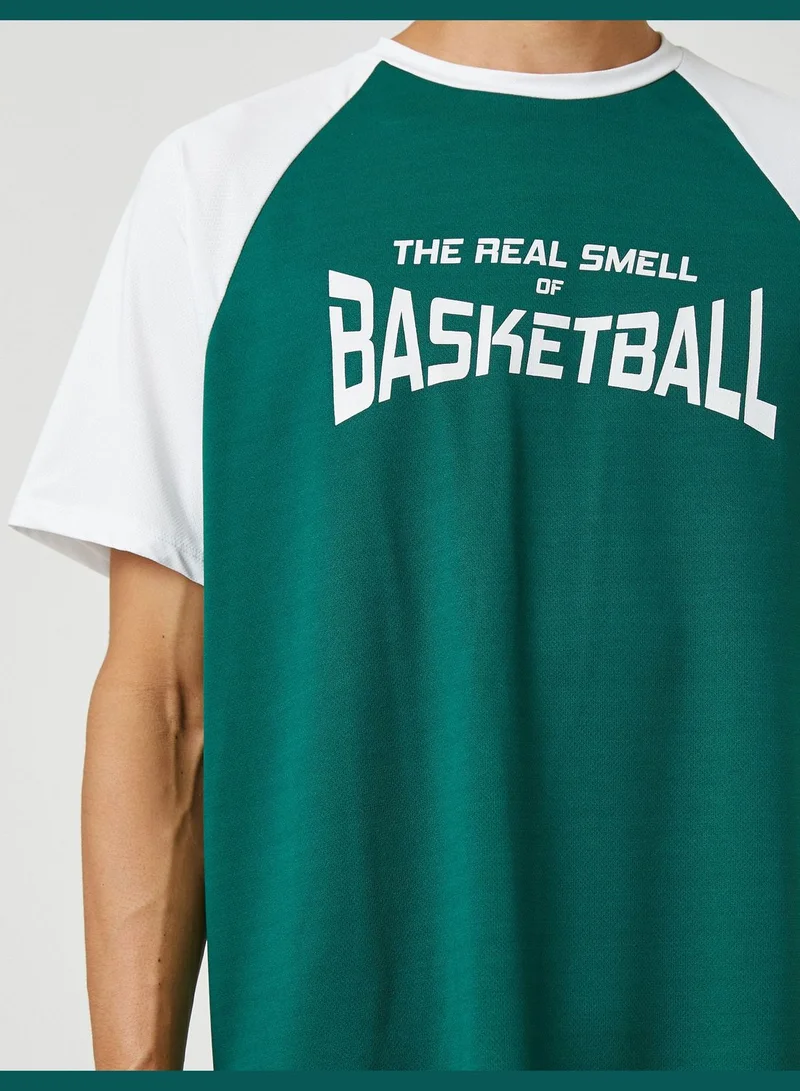 KOTON Oversized College T-Shirt Raglan Sleeve Basketball Printed Crew Neck