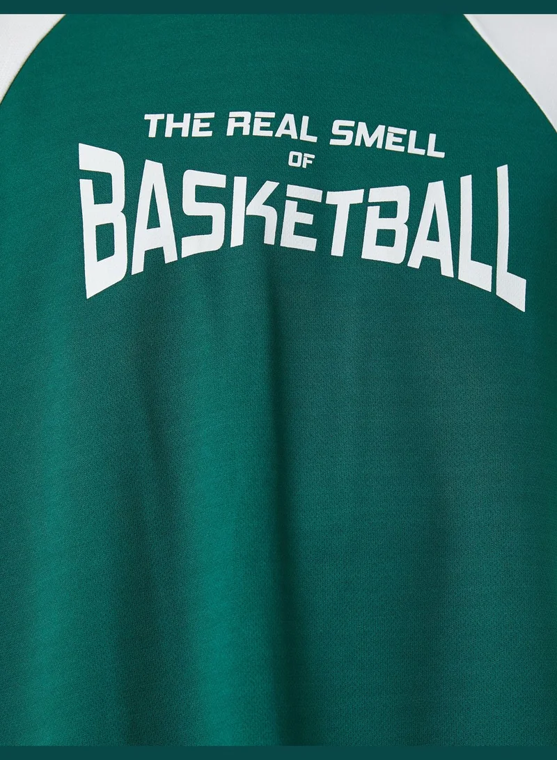 KOTON Oversized College T-Shirt Raglan Sleeve Basketball Printed Crew Neck