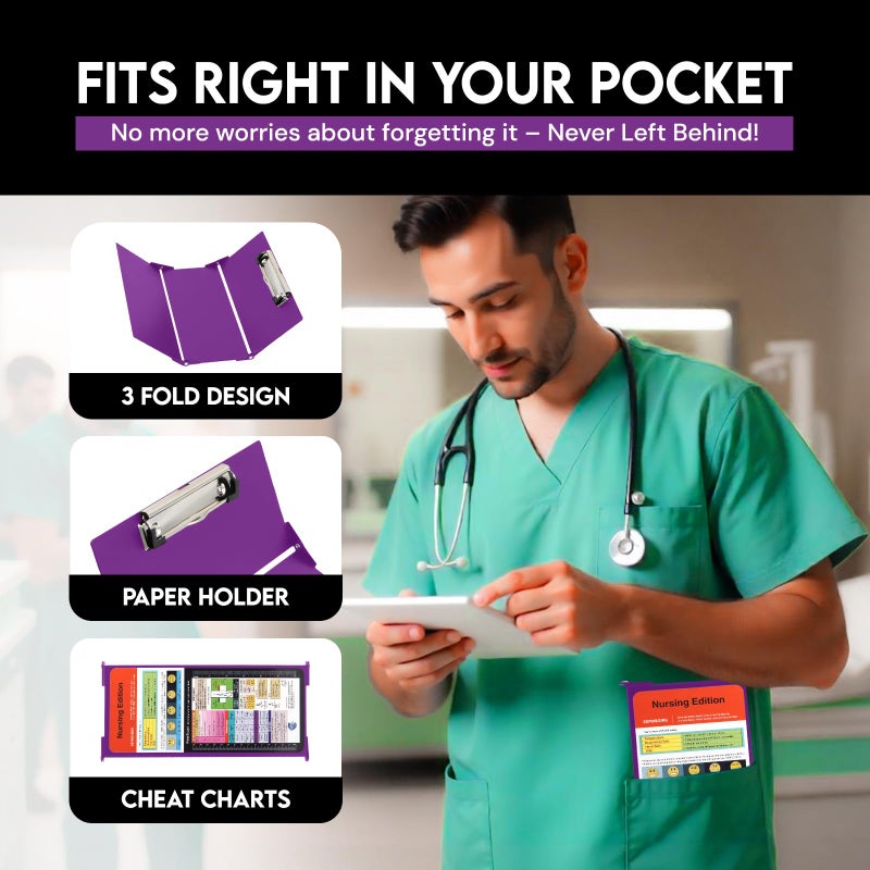 SC Printing World Nursing Clipboard with Nursing and Medical Edition Cheat Sheets 3 Layers Aluminum Foldable Nurse Clip Board Nursing Student Essentials - Foldable Clipboard Nursing Nursing School Essentials (Purple) - Image 5
