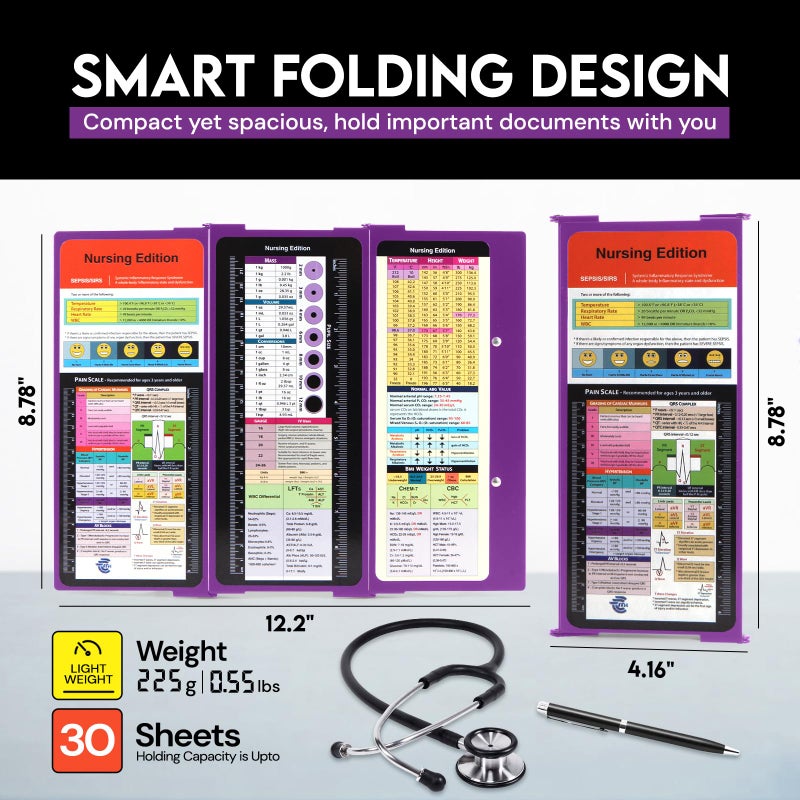 SC Printing World Nursing Clipboard with Nursing and Medical Edition Cheat Sheets 3 Layers Aluminum Foldable Nurse Clip Board Nursing Student Essentials - Foldable Clipboard Nursing Nursing School Essentials (Purple) - Image 3