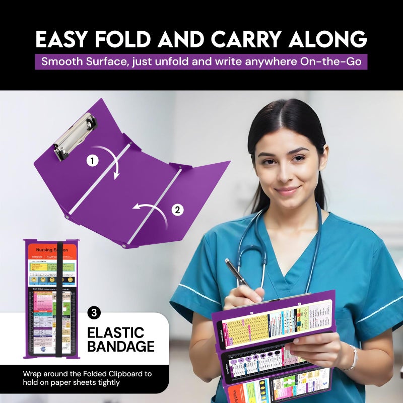 SC Printing World Nursing Clipboard with Nursing and Medical Edition Cheat Sheets 3 Layers Aluminum Foldable Nurse Clip Board Nursing Student Essentials - Foldable Clipboard Nursing Nursing School Essentials (Purple) - Image 4