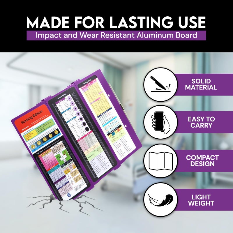SC Printing World Nursing Clipboard with Nursing and Medical Edition Cheat Sheets 3 Layers Aluminum Foldable Nurse Clip Board Nursing Student Essentials - Foldable Clipboard Nursing Nursing School Essentials (Purple) - Image 2