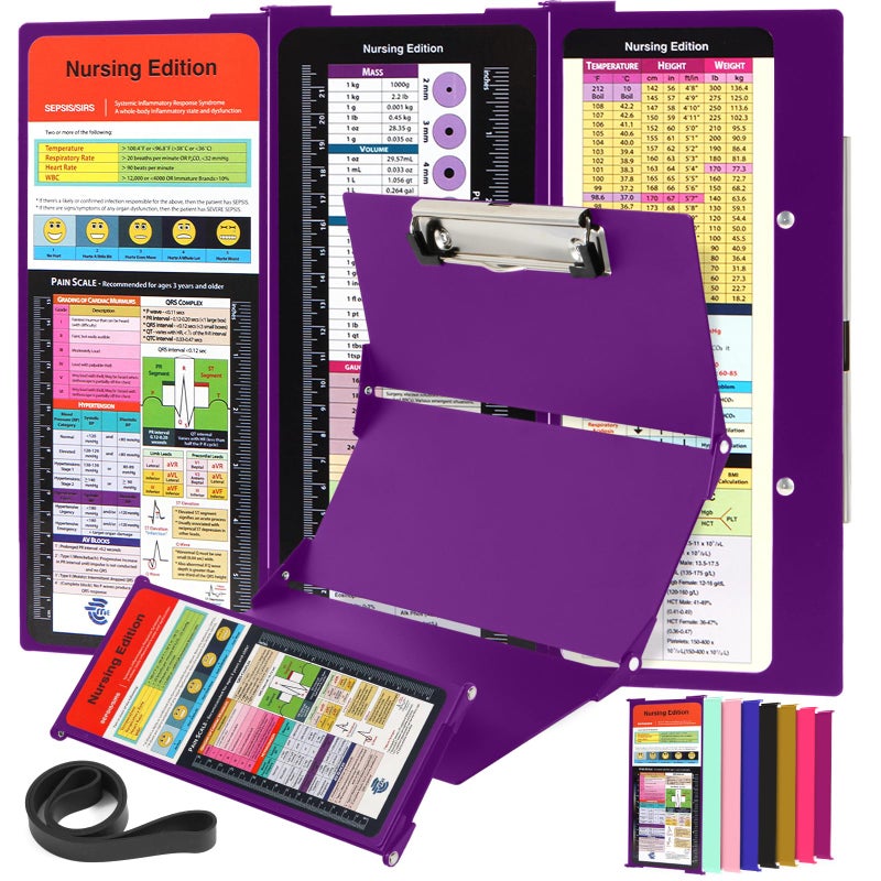 SC Printing World Nursing Clipboard with Nursing and Medical Edition Cheat Sheets 3 Layers Aluminum Foldable Nurse Clip Board Nursing Student Essentials - Foldable Clipboard Nursing Nursing School Essentials (Purple) - Image 1