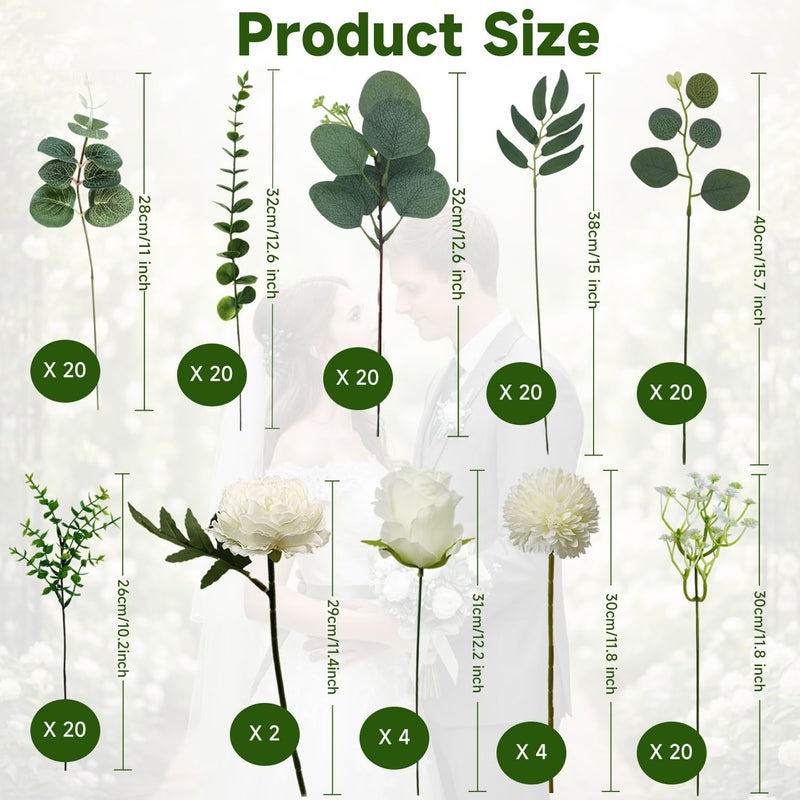 Autokcan 150 Pcs 10 Kinds Artificial Greenery Stems Bulk with Flowers Fake Eucalyptus Leaves Stems Bundle Faux Greenery Plant Branches for Floral Wedding Arrangement Home Decor Vase Bouquets - Image 5