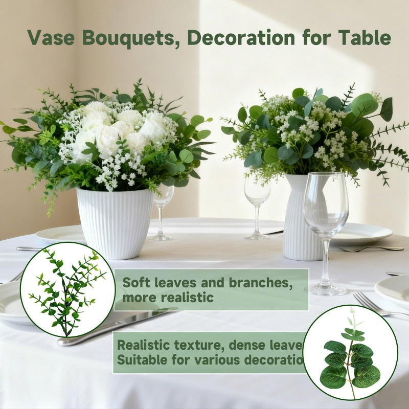 Autokcan 150 Pcs 10 Kinds Artificial Greenery Stems Bulk with Flowers Fake Eucalyptus Leaves Stems Bundle Faux Greenery Plant Branches for Floral Wedding Arrangement Home Decor Vase Bouquets - Image 4
