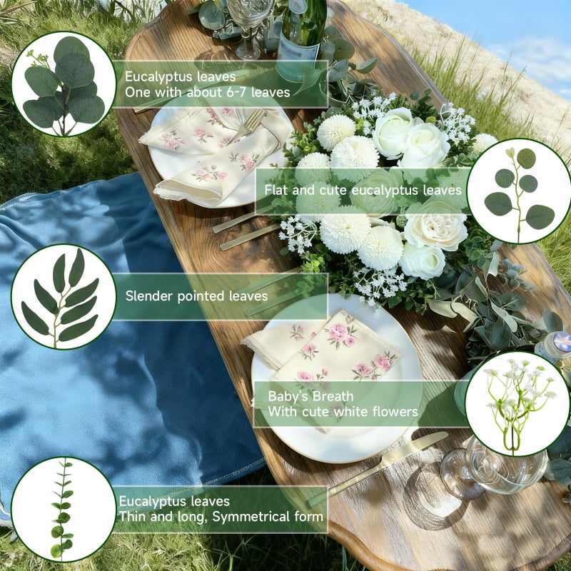 Autokcan 150 Pcs 10 Kinds Artificial Greenery Stems Bulk with Flowers Fake Eucalyptus Leaves Stems Bundle Faux Greenery Plant Branches for Floral Wedding Arrangement Home Decor Vase Bouquets - Image 3