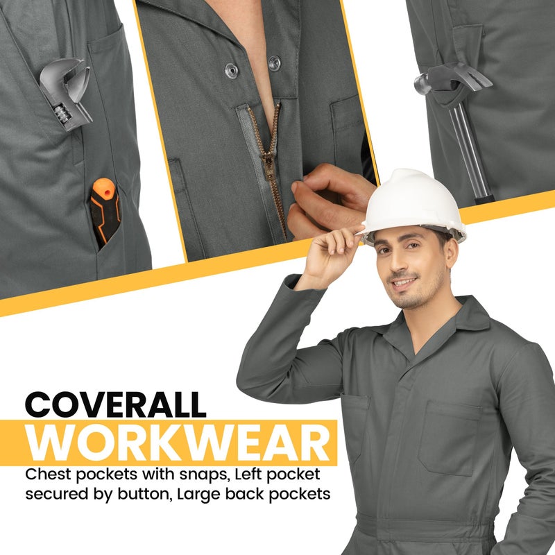 NY Threads Menâ€™s Twill Coverall Relaxed Fit Long Sleeve Utility Work Wear, Medium, Grey - Image 2