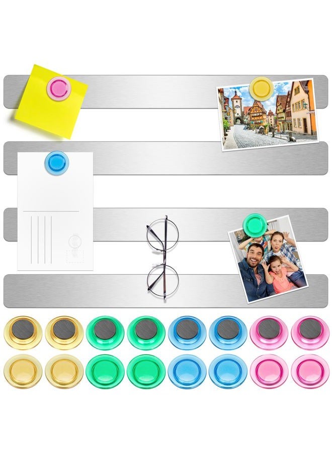 Wukong 4 Pack | 30x3cm Magnetic Stainless Silver Boards Strips, Adhesive Backing Bulletin Bar Board, Memo Board with 32Pcs Colorful Magnets for Office, Home, Photo Wall, Documents and Fridge - Image 1