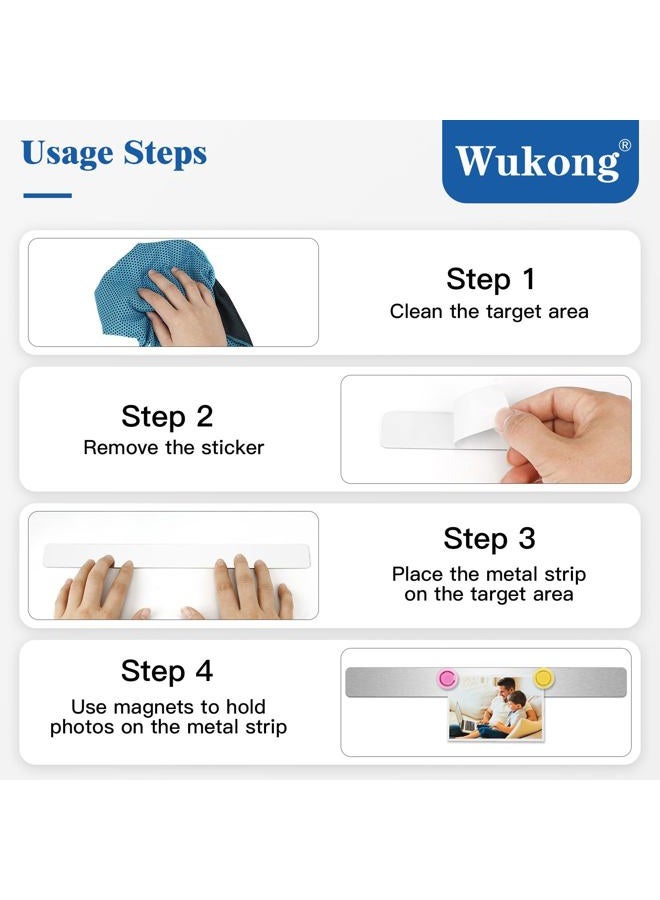 Wukong 4 Pack | 30x3cm Magnetic Stainless Silver Boards Strips, Adhesive Backing Bulletin Bar Board, Memo Board with 32Pcs Colorful Magnets for Office, Home, Photo Wall, Documents and Fridge - Image 4