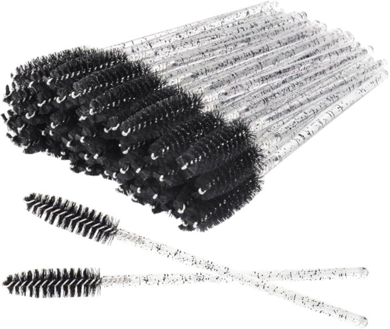 HUAXIYAN 50 PCS Disposable Eyelash Brushes Mascara Wands Eye Lash Eyebrow Applicator Cosmetic Makeup Brush Tool Kits (crystal-black)