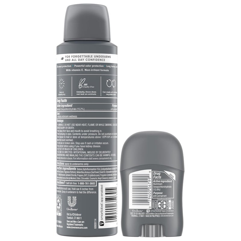 Dove Men+Care Dry Spray Antiperspirant for Men 4-Pack (3.8 Oz Ea) + Travel Deodorant Stick (0.5 Oz) â€“ 72H Protection, Long-Lasting Clean Comfort Fragrance - Image 2