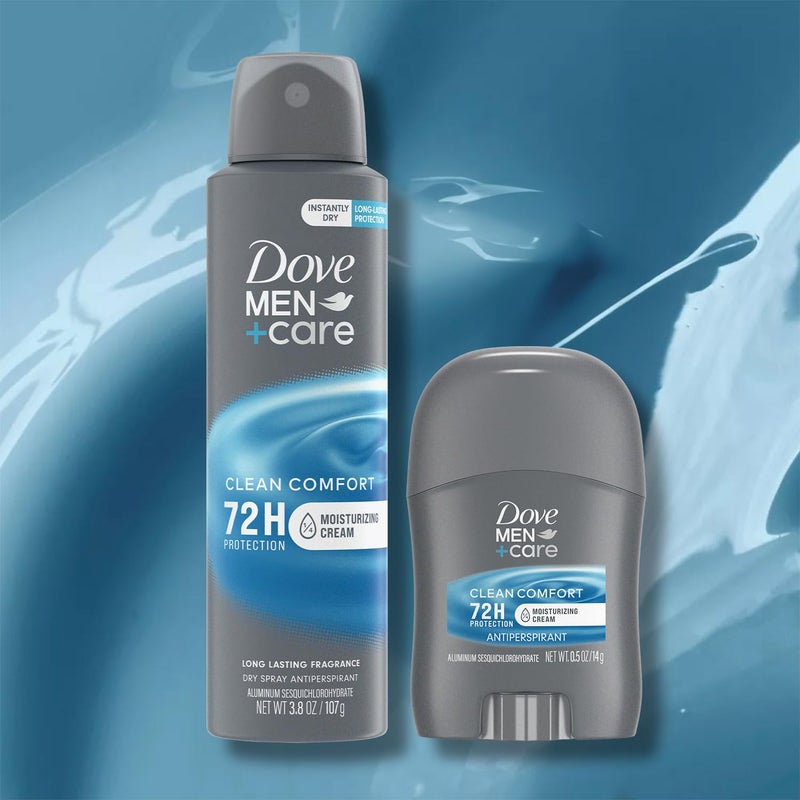 Dove Men+Care Dry Spray Antiperspirant for Men 4-Pack (3.8 Oz Ea) + Travel Deodorant Stick (0.5 Oz) â€“ 72H Protection, Long-Lasting Clean Comfort Fragrance - Image 3