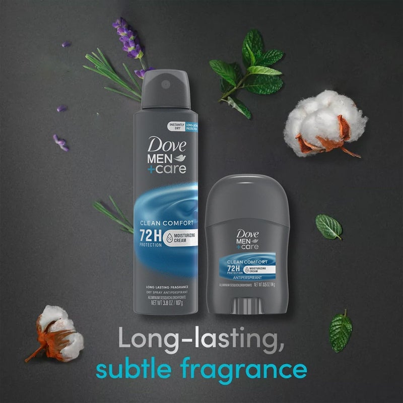 Dove Men+Care Dry Spray Antiperspirant for Men 4-Pack (3.8 Oz Ea) + Travel Deodorant Stick (0.5 Oz) â€“ 72H Protection, Long-Lasting Clean Comfort Fragrance - Image 4