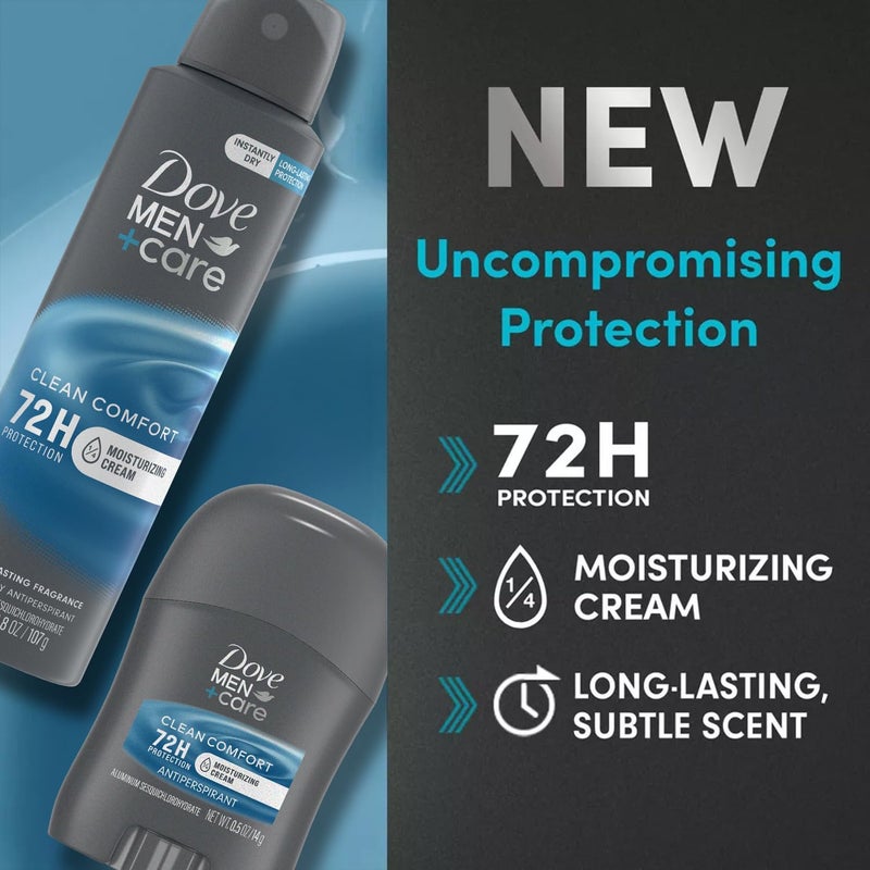 Dove Men+Care Dry Spray Antiperspirant for Men 4-Pack (3.8 Oz Ea) + Travel Deodorant Stick (0.5 Oz) â€“ 72H Protection, Long-Lasting Clean Comfort Fragrance - Image 5