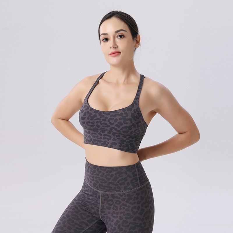 Three-Dimensional Leopard Print Yoga Nylon Double Tube Top Bra Beautiful Back Sling Women''s Sports Tight Underwear - Image 4