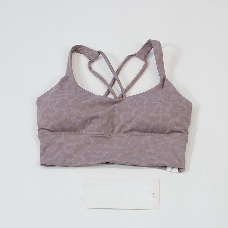 Three-Dimensional Leopard Print Yoga Nylon Double Tube Top Bra Beautiful Back Sling Women''s Sports Tight Underwear - Image 1
