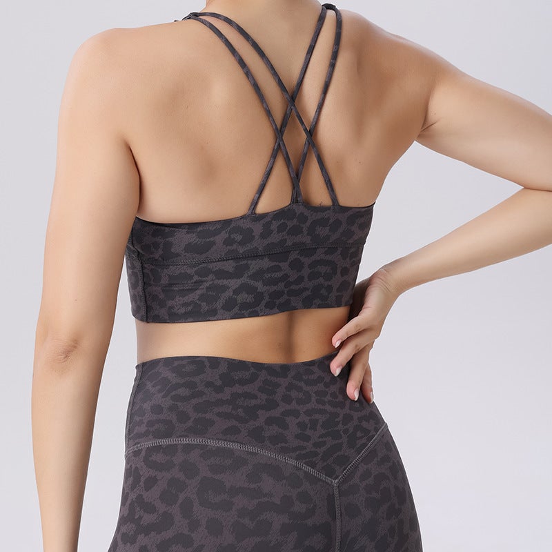 Three-Dimensional Leopard Print Yoga Nylon Double Tube Top Bra Beautiful Back Sling Women''s Sports Tight Underwear - Image 3
