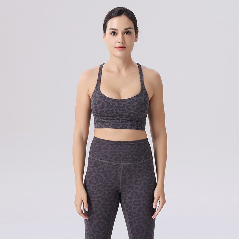 Three-Dimensional Leopard Print Yoga Nylon Double Tube Top Bra Beautiful Back Sling Women''s Sports Tight Underwear - Image 5
