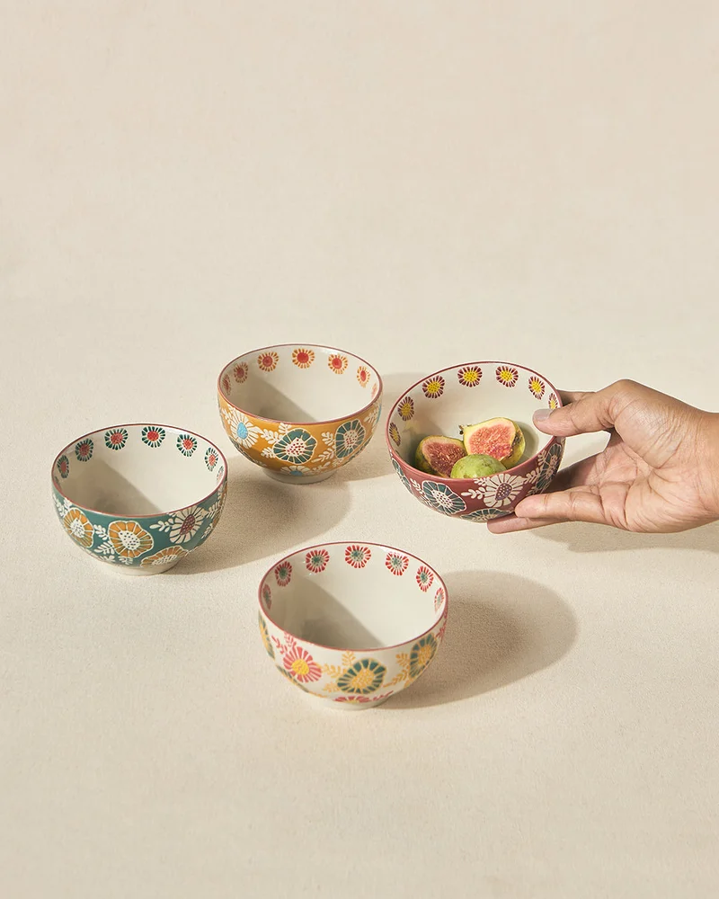 Chumbak Wildflower Bowls Gift Set of 4, 220ml | Lost in Paradise