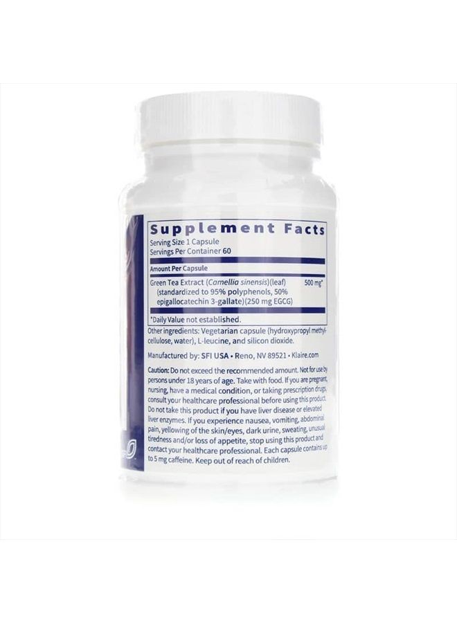Klaire Labs مستخلص الشاي الأخضر - 500 ملليجرام من مستخلص أوراق الشاي الأخضر، 95% محتوى بوليفينول 250 ملليجرام EGCG (60 كبسولة نباتية) - Image 2