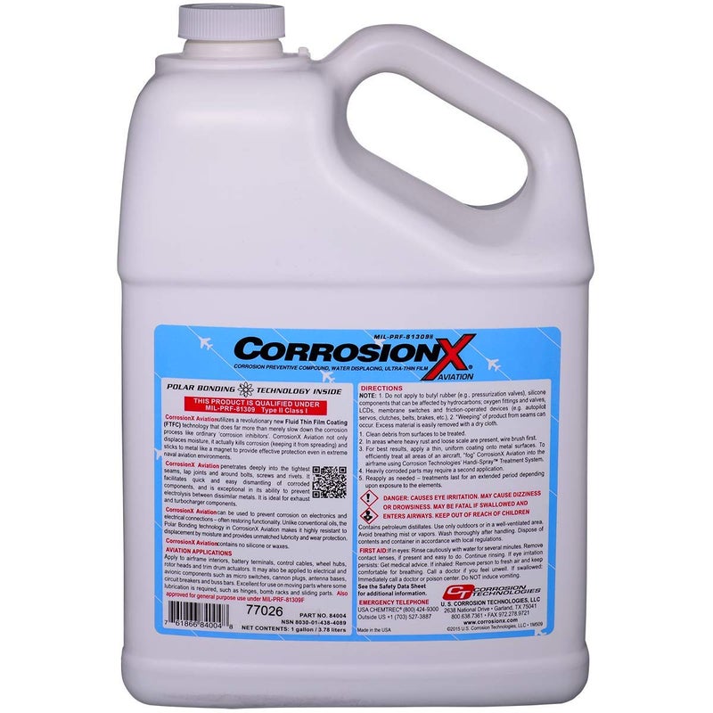 CorrosionX كوروزيون إكس للطيران، رذاذ مضاد للتآكل من الدرجة الجوية بربط قطبي طويل الأمد، يزيح الرطوبة، يوقف التآكل على الفور، حماية ذاتية الشفاء للطائرات والإلكترونيات، 1 جالون - Image 1