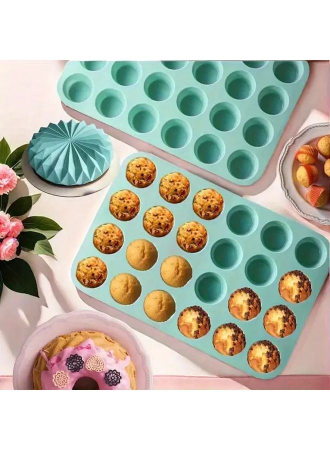 Nordic Green 24 Cavity Baking Mold 1pc Non Stick Cake Muffin Dessert Pan - Image 5