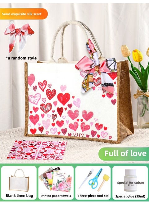 Butterfly Ancient Bart Material Bag Diy Mother's Day Canvas Bag Children's Handmade Creative Linen Bag Group Building Activity Gift-Color:Horizontal Style [full Of Love] Comes With A Full Set Of Tools + Detailed Tutorials