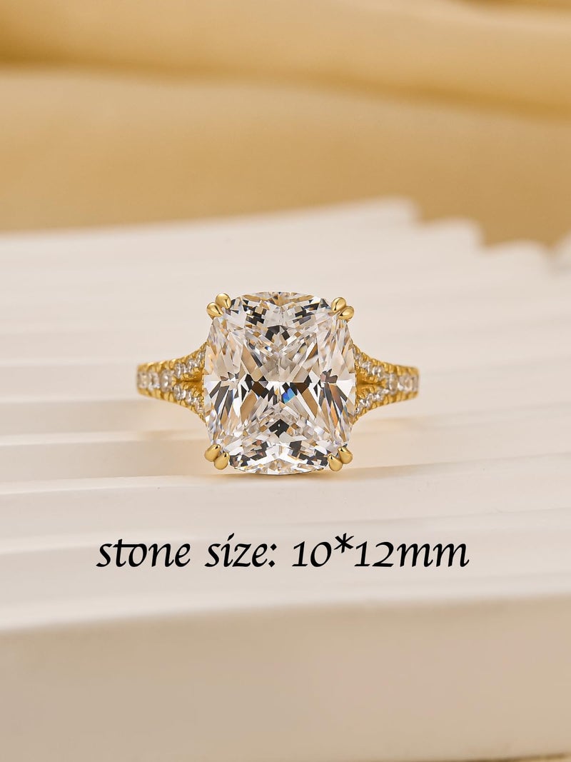 RODIFFY 4.5CT Cushion Cut Engagement Ring with Split Shank, S925 Silver AAAAA Grade CZ Promise Ring for Women (Golden, 6) - Image 2