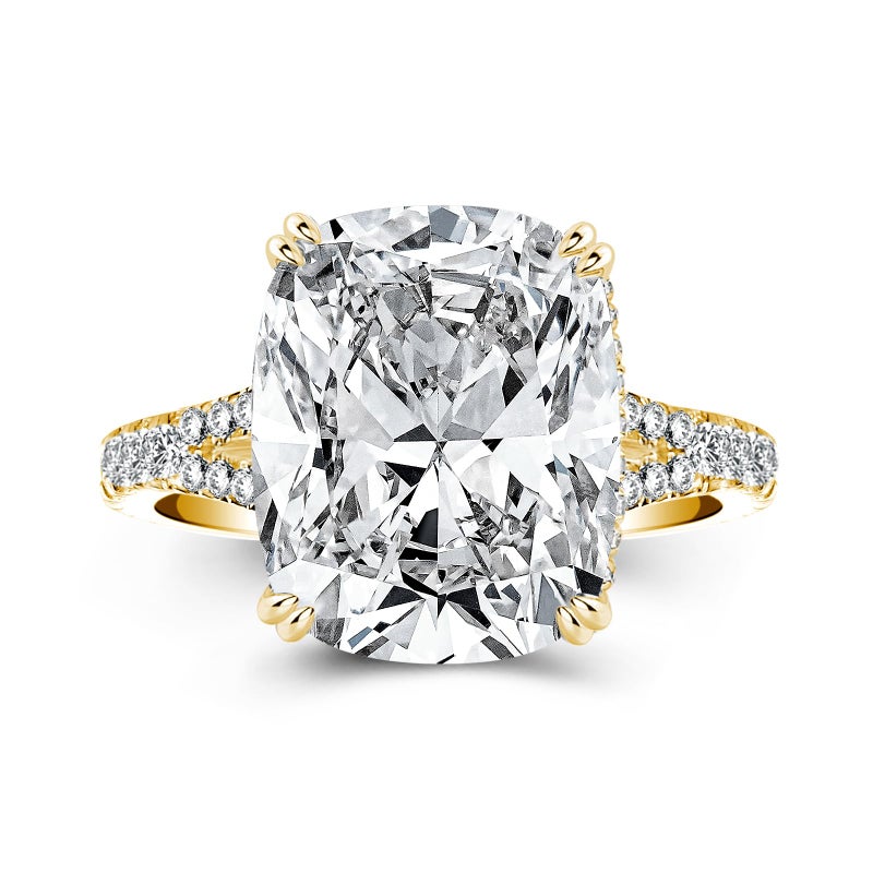 RODIFFY 4.5CT Cushion Cut Engagement Ring with Split Shank, S925 Silver AAAAA Grade CZ Promise Ring for Women (Golden, 6) - Image 1