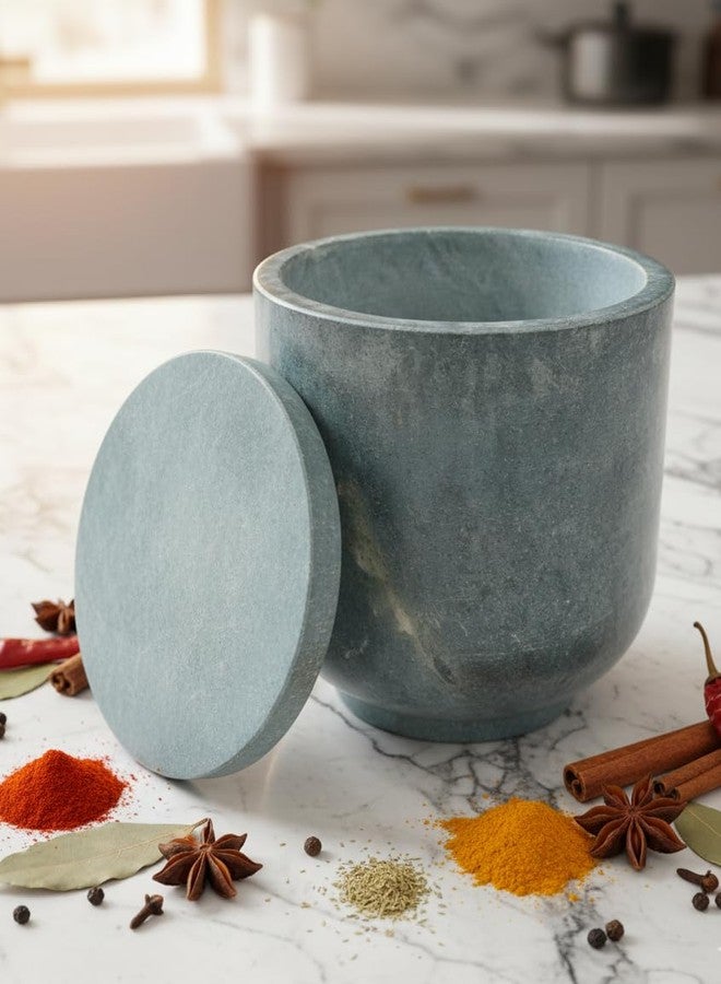 KRAFT CLOUDS Grey Stone Spice Keeper - Condiment Jar for Herbs, Toffee, Spices, Sugar, Salt & Pepper - Small Size 3 Inch Marble Box with Lid - Image 1