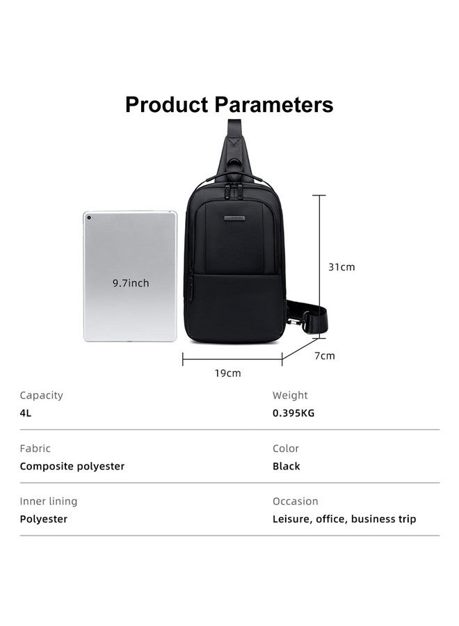 GOLDEN WOLF Sling Bag for Men 4L Office Crossbody Bag for 9.7" iPad & Mobile Bag Water-resistant Chest Bag for Daypack Multi-pocket One Side Shoulder Bag for Travel-light Business Casual, Black - Image 4