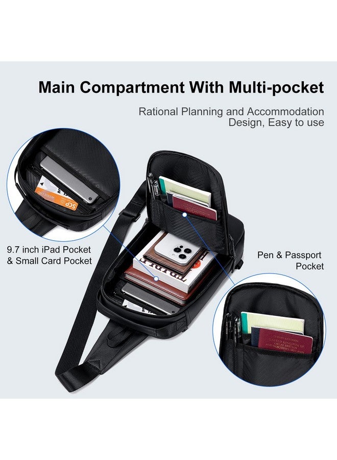 GOLDEN WOLF Sling Bag for Men 4L Office Crossbody Bag for 9.7" iPad & Mobile Bag Water-resistant Chest Bag for Daypack Multi-pocket One Side Shoulder Bag for Travel-light Business Casual, Black - Image 2