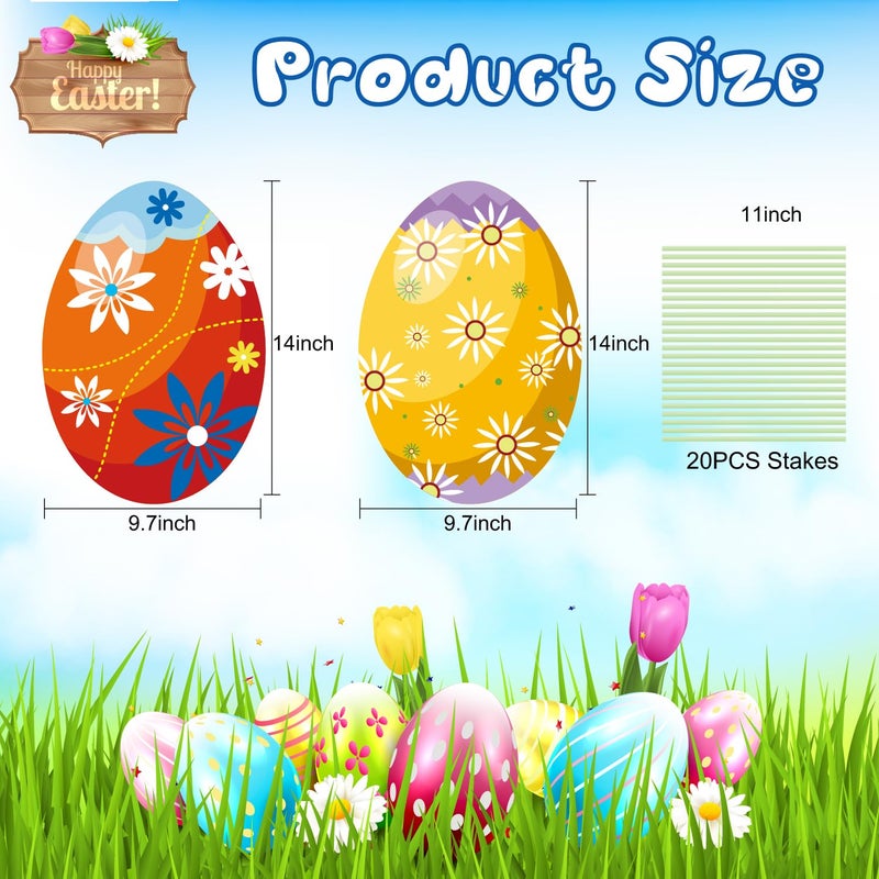 CiniQy 10 PCS Outdoor Easter Egg Decorations for Yard Lawn Patio Walkway, PP Safe Material Large Colorful Easter Egg Hunt Sign with Stakes, Waterproof Outside Decor Cardboard, Easy to Install Party Supplies - Image 4