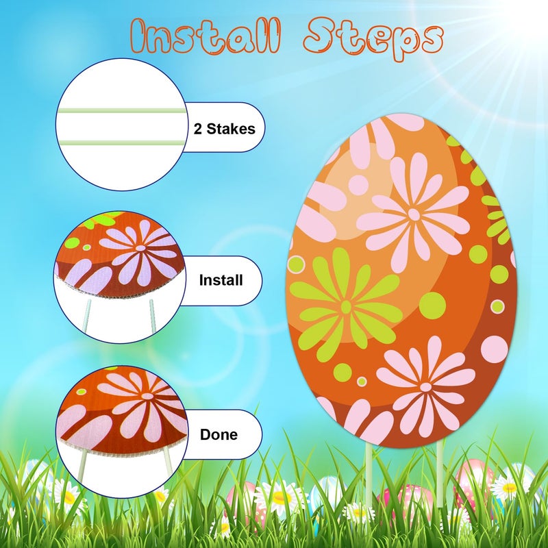 CiniQy 10 PCS Outdoor Easter Egg Decorations for Yard Lawn Patio Walkway, PP Safe Material Large Colorful Easter Egg Hunt Sign with Stakes, Waterproof Outside Decor Cardboard, Easy to Install Party Supplies - Image 5