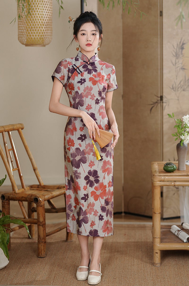 Fashion Improved Retro Chinese Style Dark Color Long Elegant Artistic Style Slim Cheongsam - Image 1