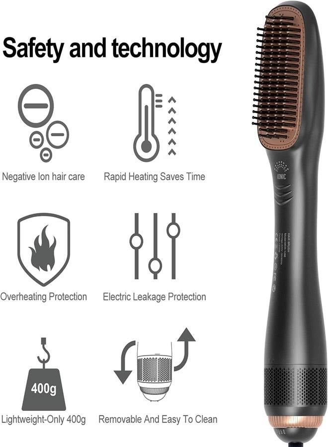 عام 3 In 1 Hair Dryer Brush  Straightener Brush, Professional 1200W Powerful Ceramic Tourmaline Ionic Hot Air Brush, 3 Heat and 2 Speed Settings One Step Hair Dryer And Styler For All Hair Types - Image 4