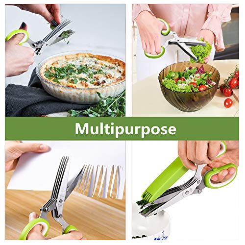 X-Chef Herb Scissors, X-Chef Multipurpose 5 Blade Kitchen Herb Shears Herb Cutter with Safety Cover and Cleaning Comb for Chopping Basil Chive Parsley (Green) - Image 4