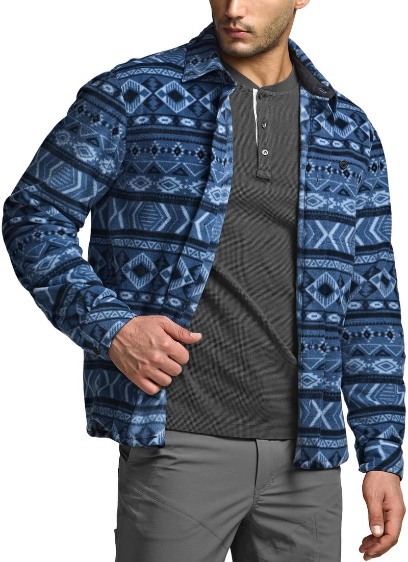 CQR Men's Long Sleeve Heavyweight Fleece Shirts, Plaid Button Up Shirt, Warm Outdoor Casual Shirt with Pockets, Bush Blend Uncharted Blue, Large - Image 2