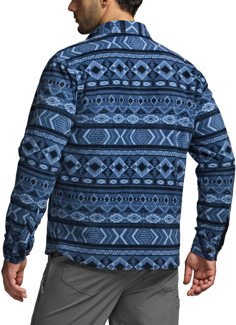 CQR Men's Long Sleeve Heavyweight Fleece Shirts, Plaid Button Up Shirt, Warm Outdoor Casual Shirt with Pockets, Bush Blend Uncharted Blue, Large - Image 4