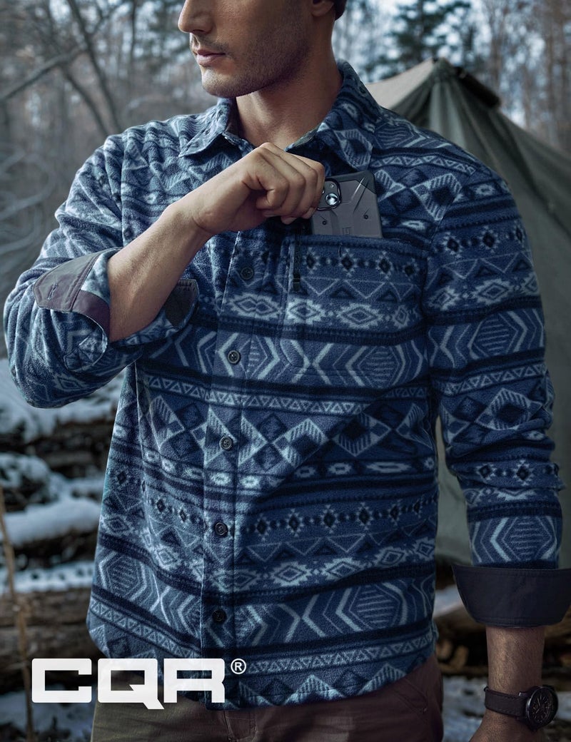 CQR Men's Long Sleeve Heavyweight Fleece Shirts, Plaid Button Up Shirt, Warm Outdoor Casual Shirt with Pockets, Bush Blend Uncharted Blue, Large - Image 3