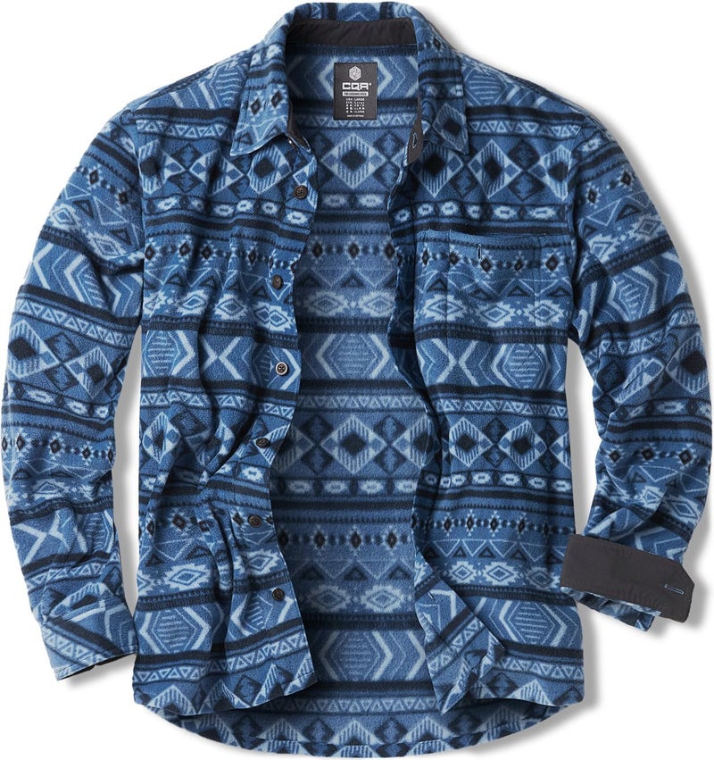 CQR Men's Long Sleeve Heavyweight Fleece Shirts, Plaid Button Up Shirt, Warm Outdoor Casual Shirt with Pockets, Bush Blend Uncharted Blue, Large - Image 1